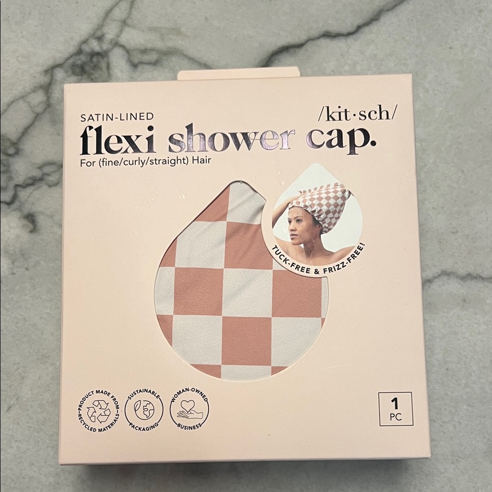 Kitsch Pink Shower Cap with Satin Lining